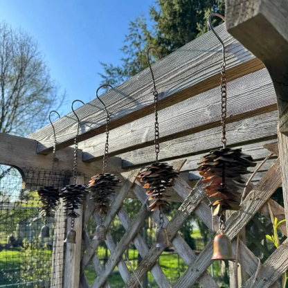 Handmade Metal Pinecone Chime with Bell – Artisan-Crafted Rustic Hanging Decor (11")