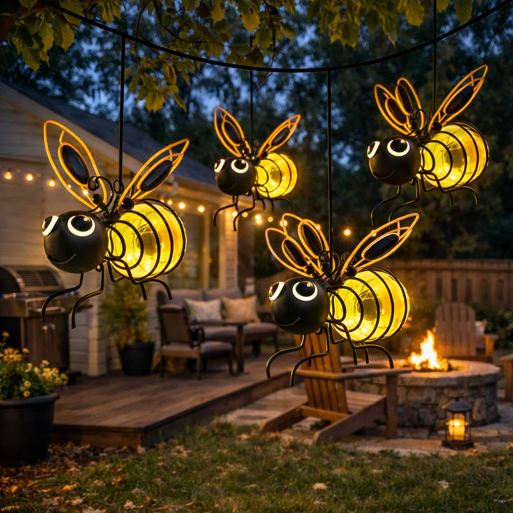 Hanging Bee Solar Light Decor for Outside