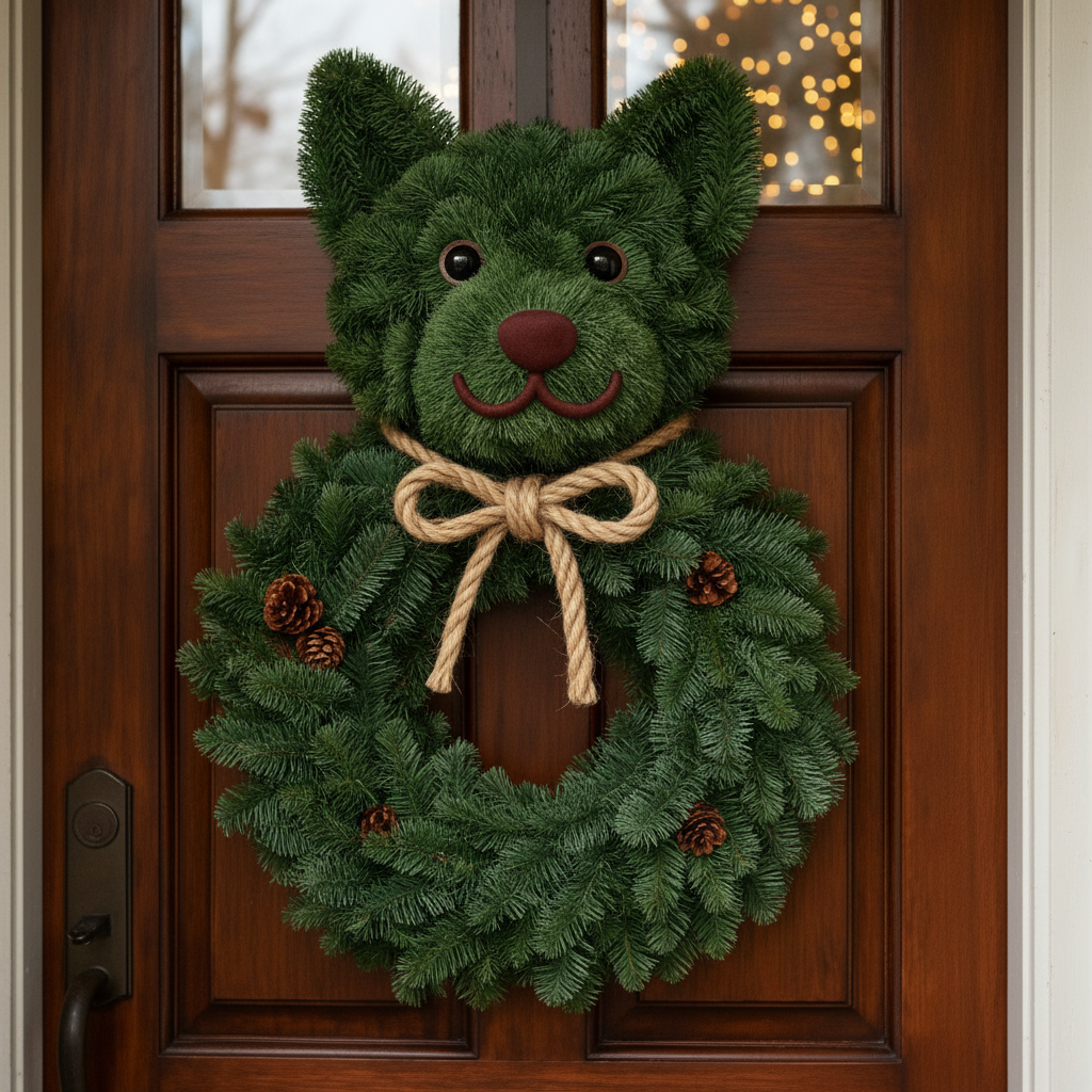 Perfect Puppy Christmas Evergreen Wreath