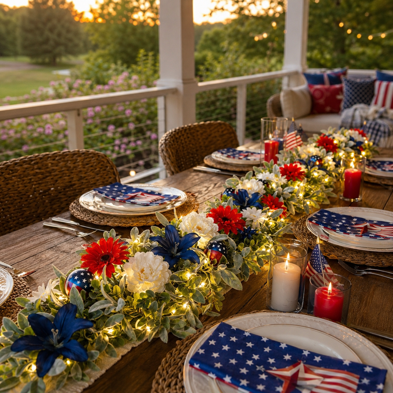 6FT Patriotic Garland with Lights