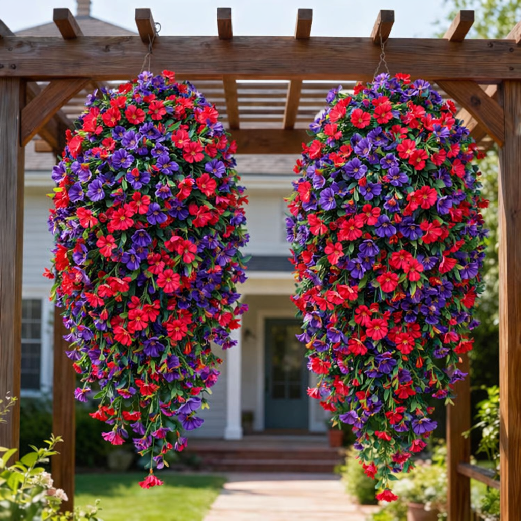 Artificial Faux Hanging Flowers Plants - UV resistant, Waterproof, Windproof , No watering , No wilting 