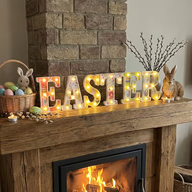 Easter Glow LED Letter Decor Set – Pastel Lighted Spring Mantel Sign