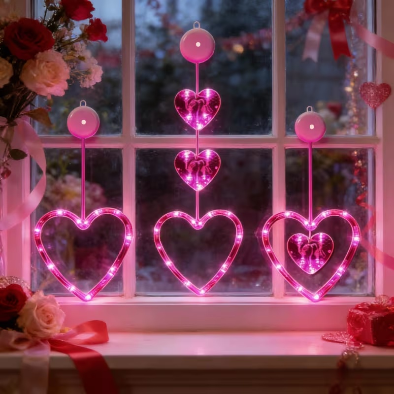 3Packs LED Heart Window Hanging Lights – Romantic Valentine Decoration