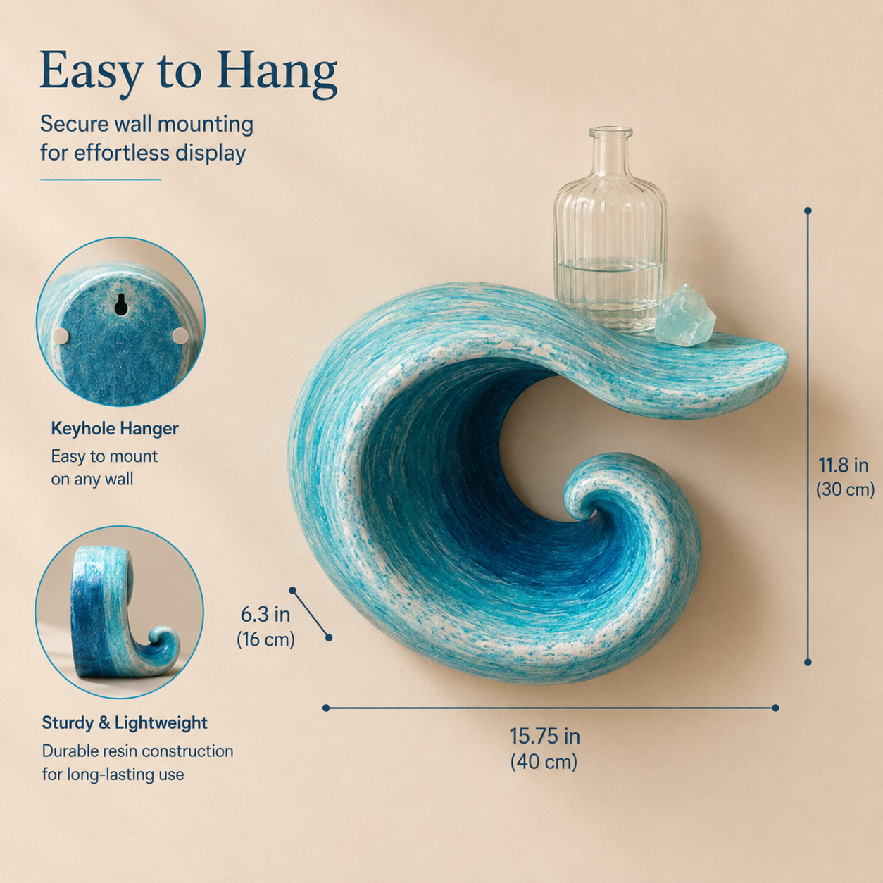 Sculptural Ocean Wave Floating Shelf