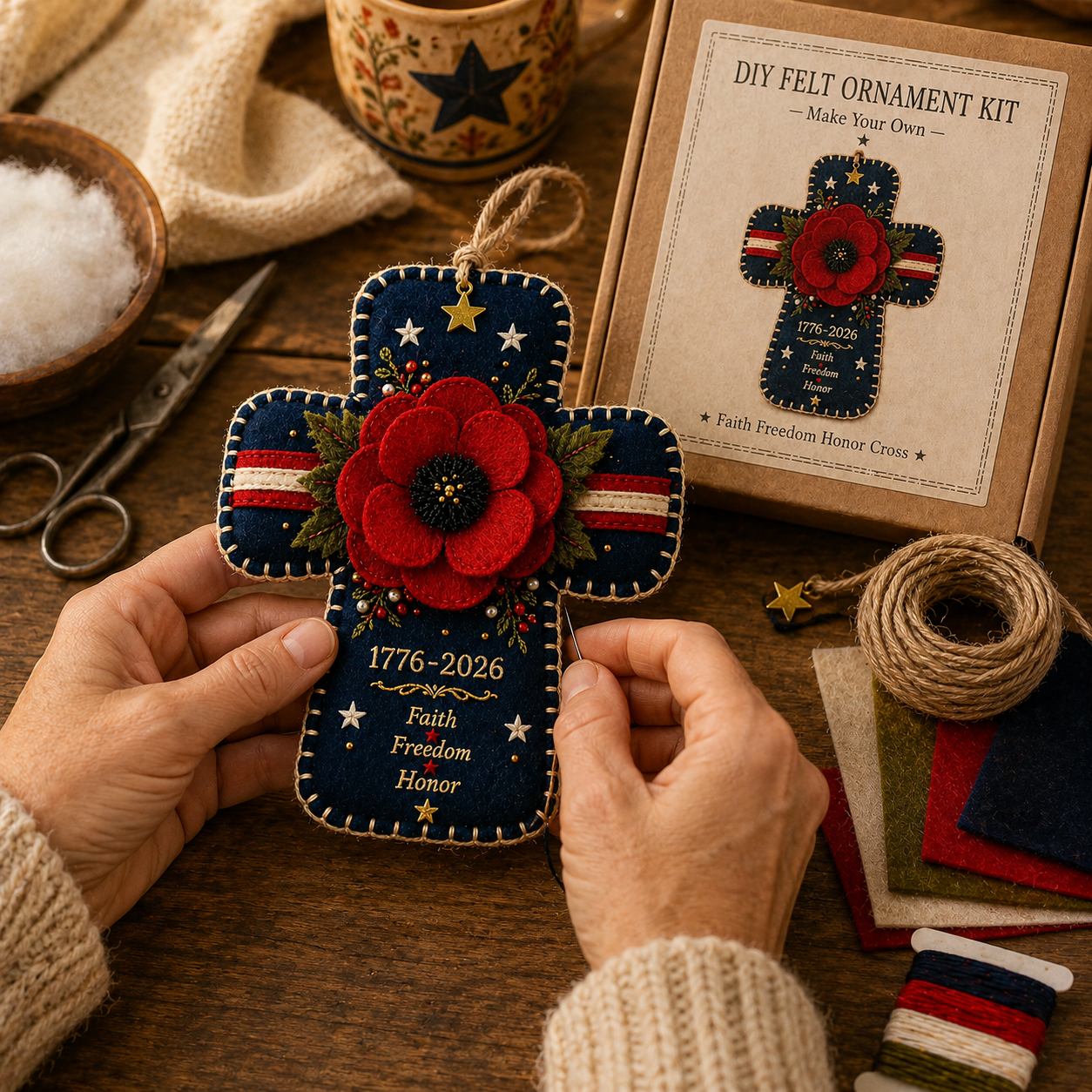 DIY Patriotic Poppy Cross Ornament Kit