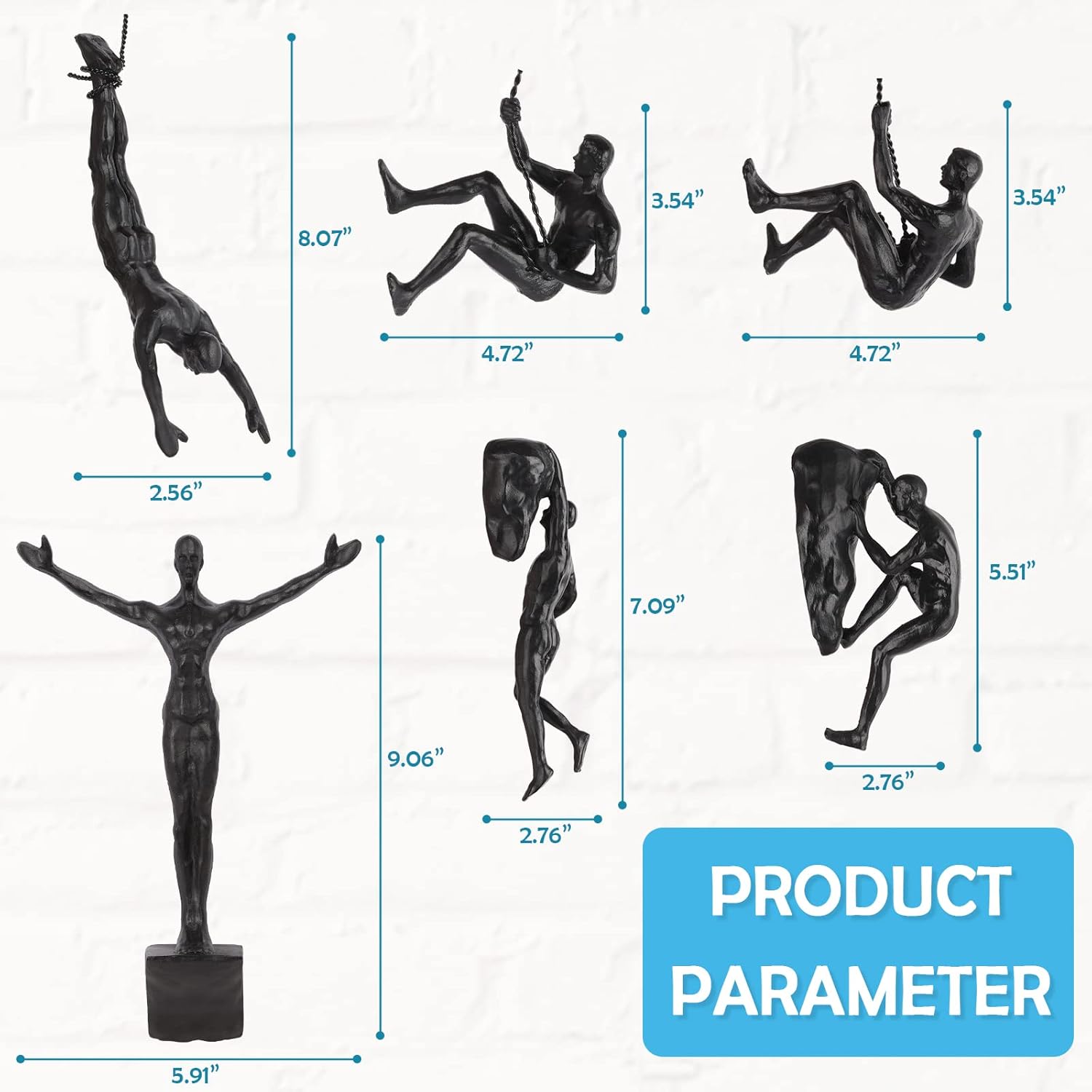 Large Copper Black Resin Climbing Man Wall Sculpture