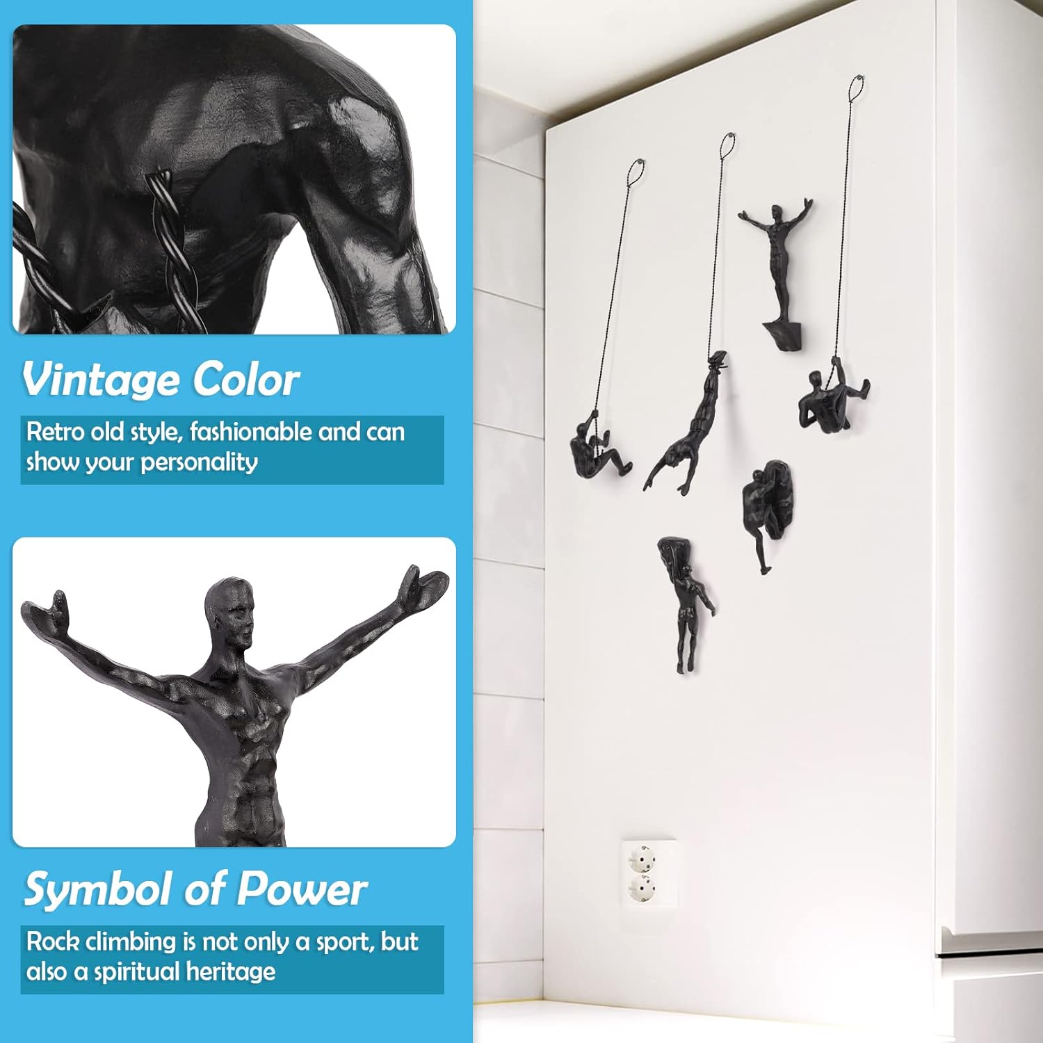 Large Copper Black Resin Climbing Man Wall Sculpture