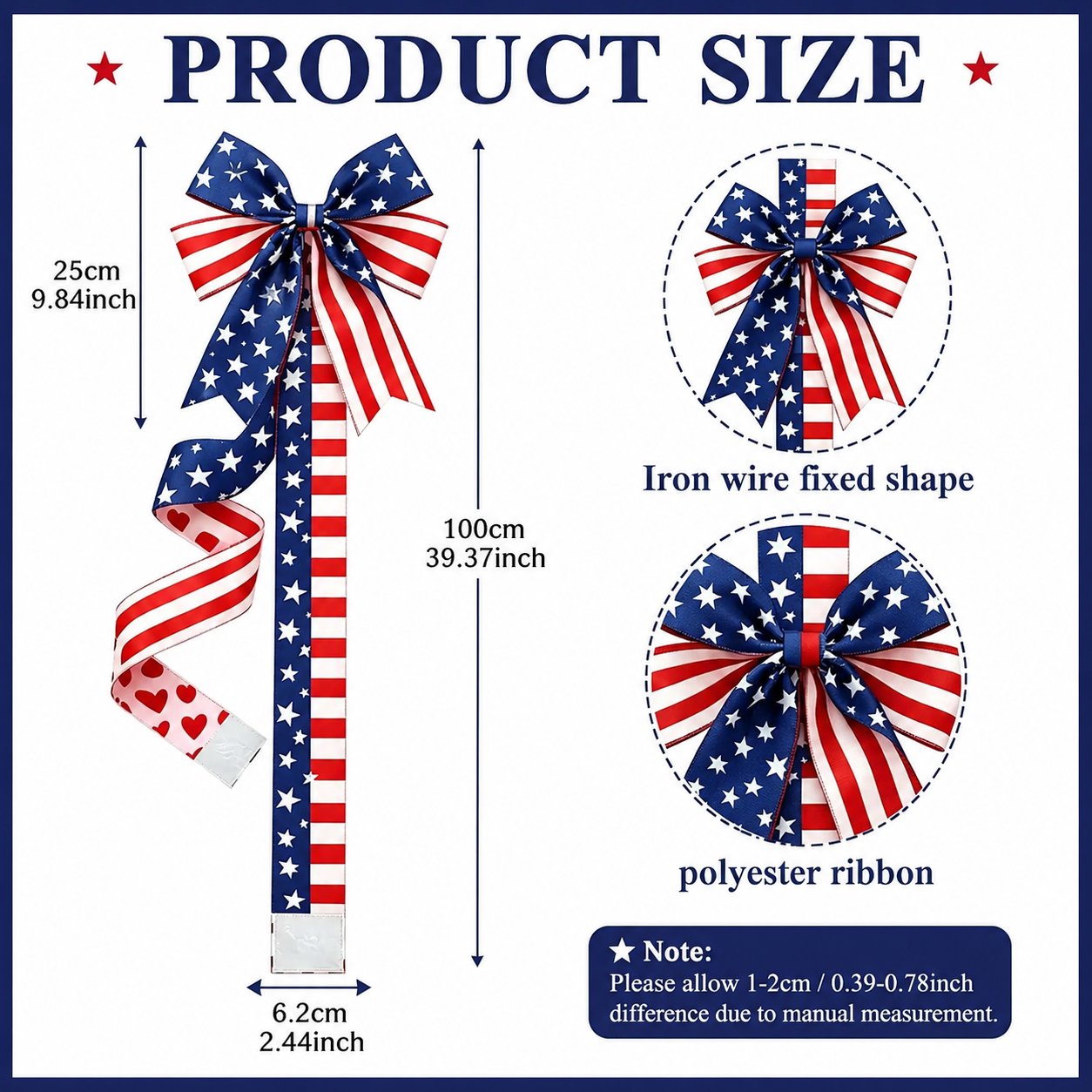 2 PCS Independence Day & Memorial Day Cabinet Door Patriotic Bow Ribbons
