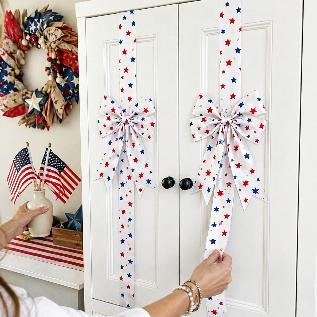Independence Day & Memorial Day Cabinet Door Patriotic Bow Ribbons