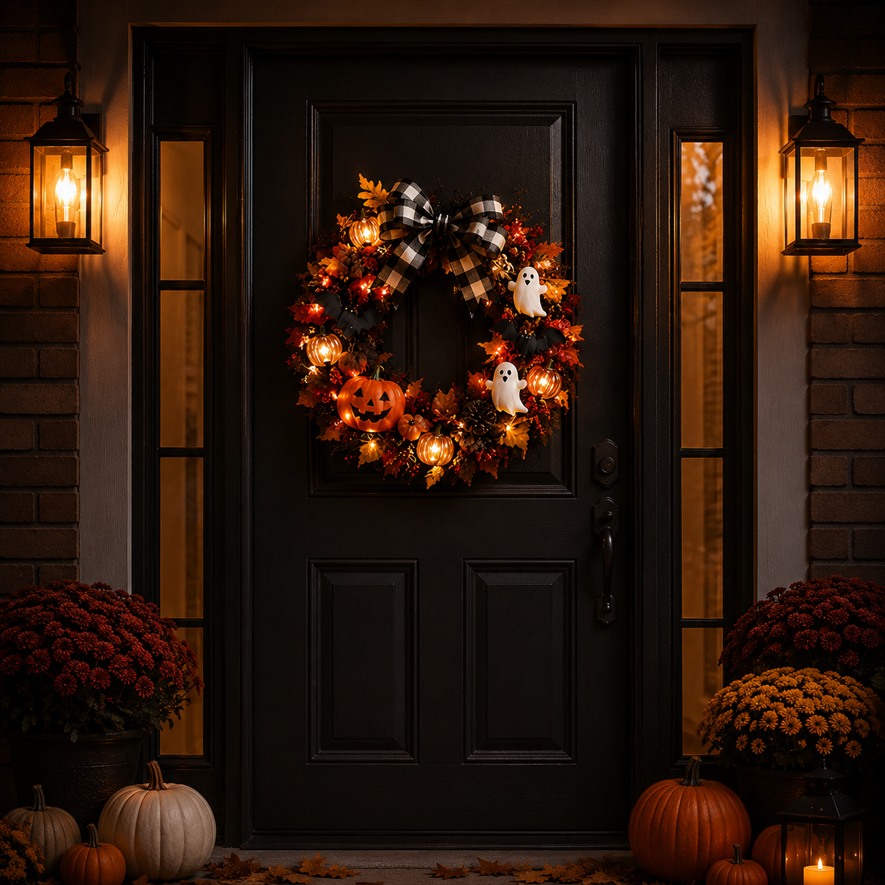 20 Inch Lighted Halloween Fall Wreath Warm - Spooky-Cute Charm for Your Front Door 🎃👻