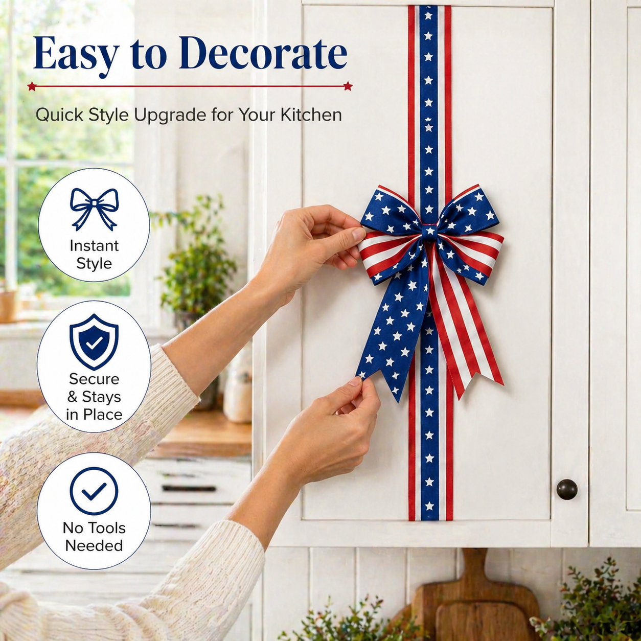 2 PCS Independence Day & Memorial Day Cabinet Door Patriotic Bow Ribbons