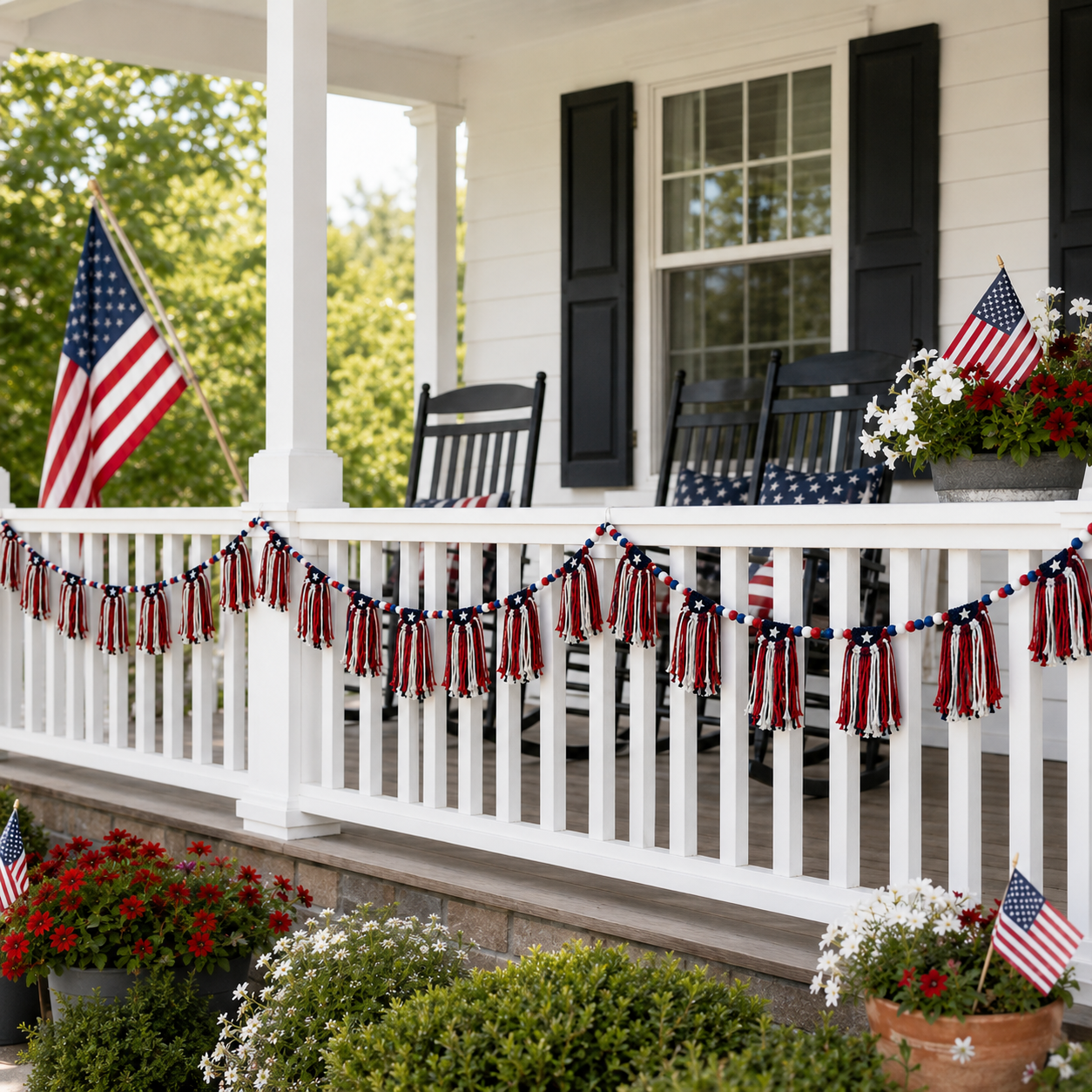 Patriotic 4th of July Garland with Wooden Bead Star Decorations