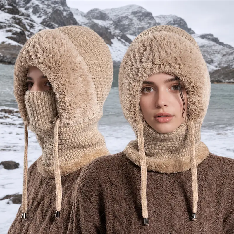 Women's 3-in-1 Winter Beanie Hat with Ear Flaps, Neck Warmer & Face Mask 
