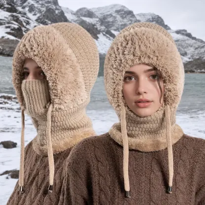 Women's 3-in-1 Winter Beanie Hat with Ear Flaps, Neck Warmer & Face Mask 
