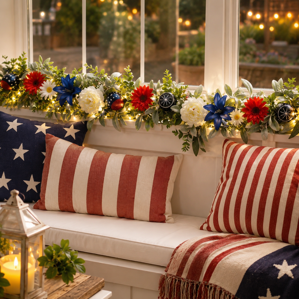 6FT Patriotic Garland with Lights