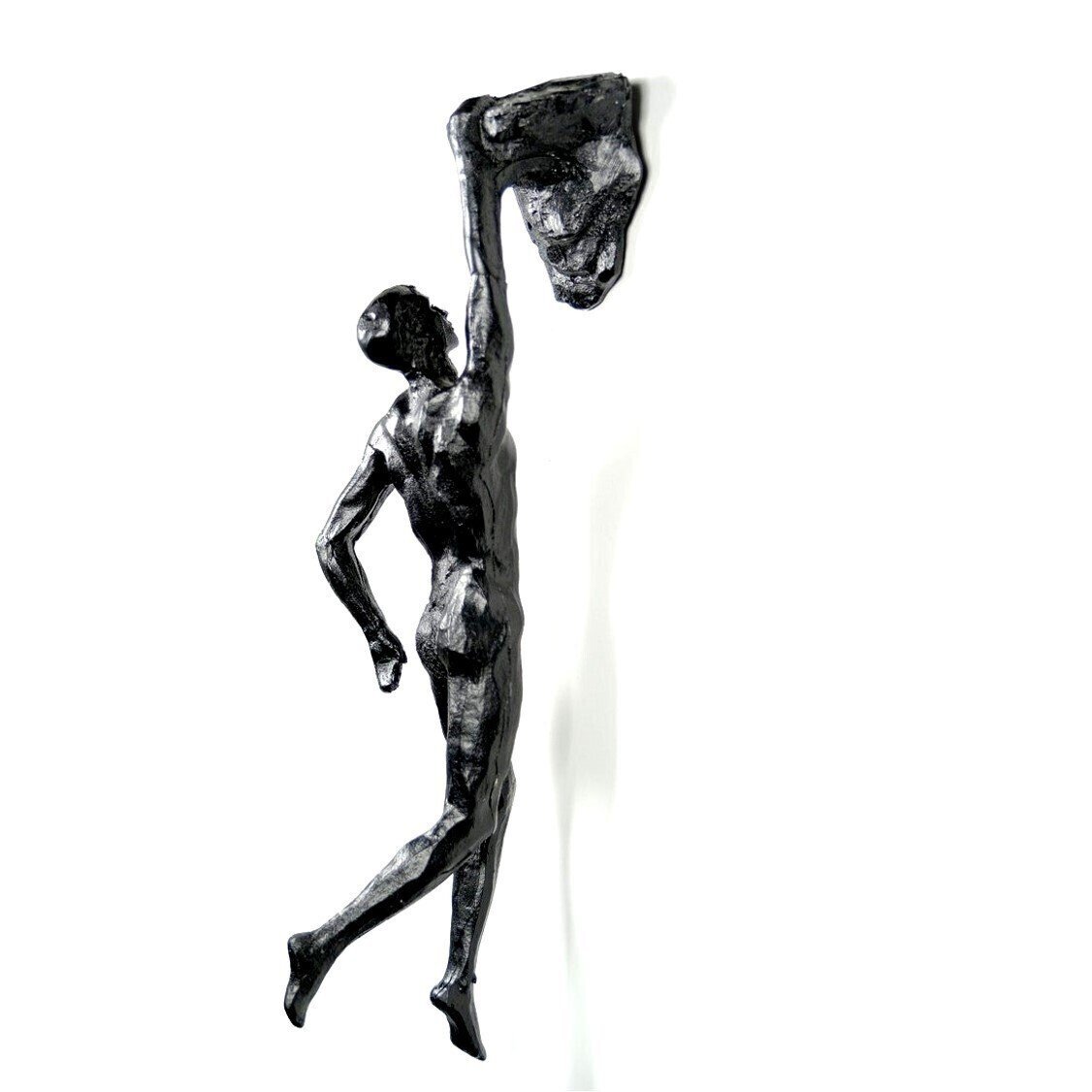 Large Copper Black Resin Climbing Man Wall Sculpture