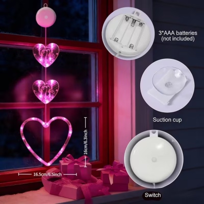 3Packs LED Heart Window Hanging Lights – Romantic Valentine Decoration