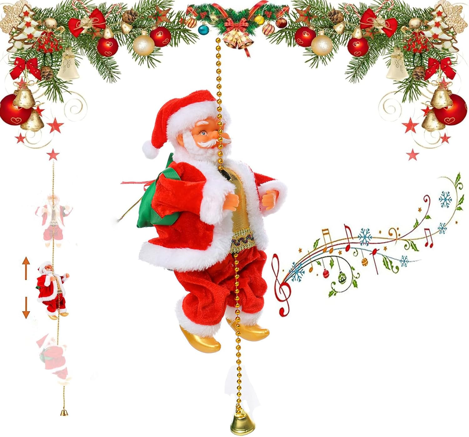 Climbing Santa Claus With Light Music