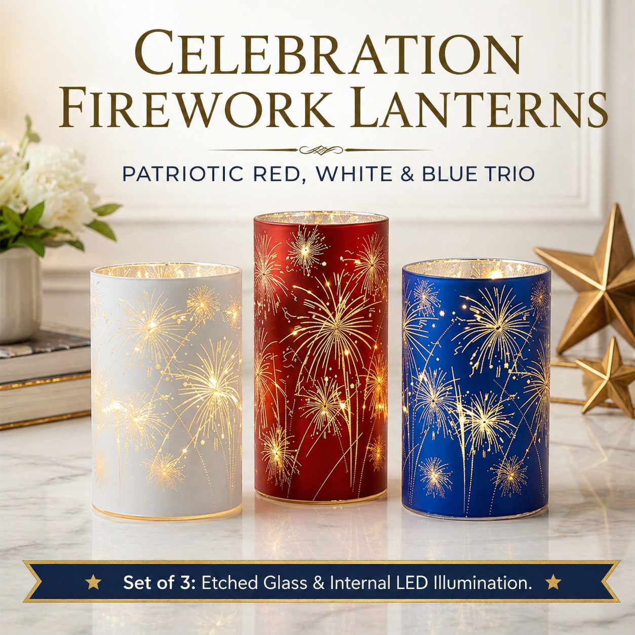 Set of 3 Celebration Firework Lanterns
