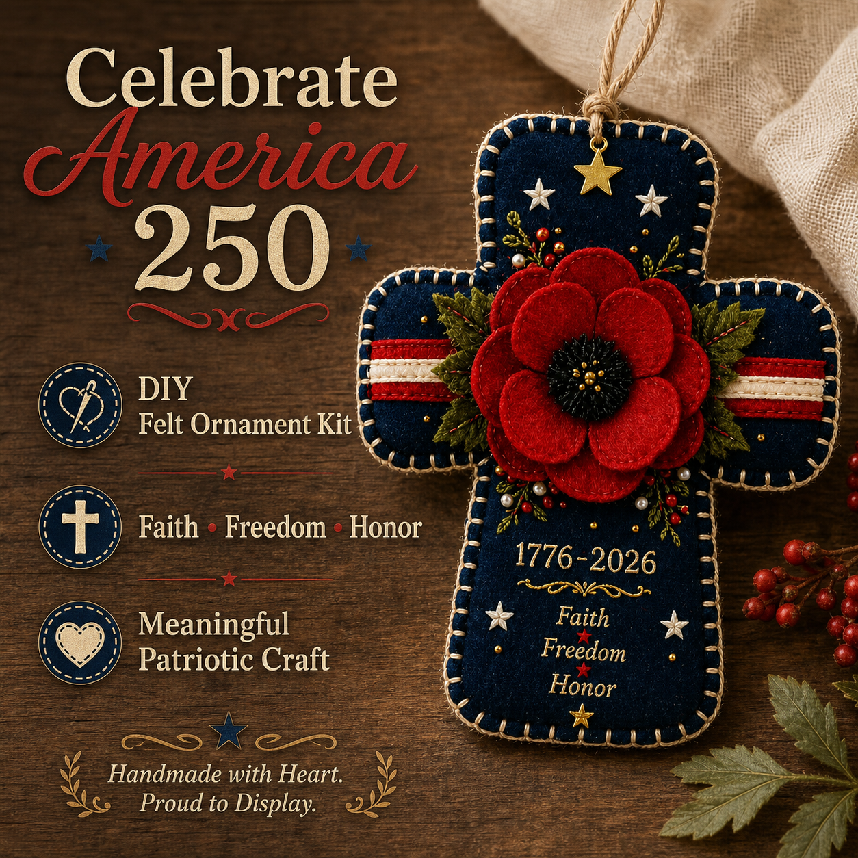 DIY Patriotic Poppy Cross Ornament Kit