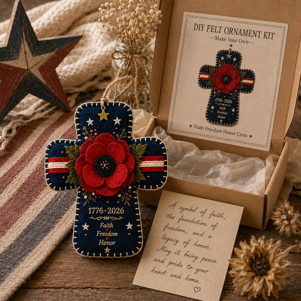 DIY Patriotic Poppy Cross Ornament Kit