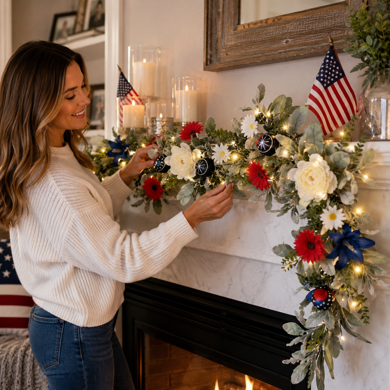 6FT Patriotic Garland with Lights