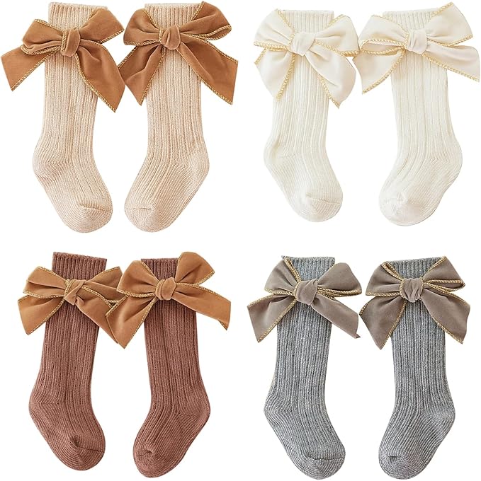 🎄Early Christmas Sale❄️Soft Cotton Knit Baby Girl Knee-High Bow Socks