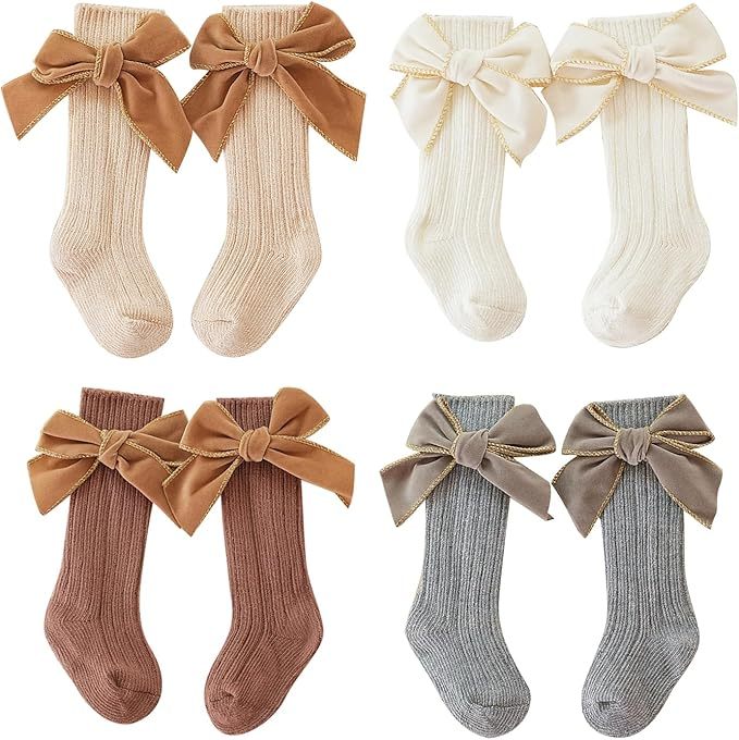 🎄Early Christmas Sale❄️Soft Cotton Knit Baby Girl Knee-High Bow Socks