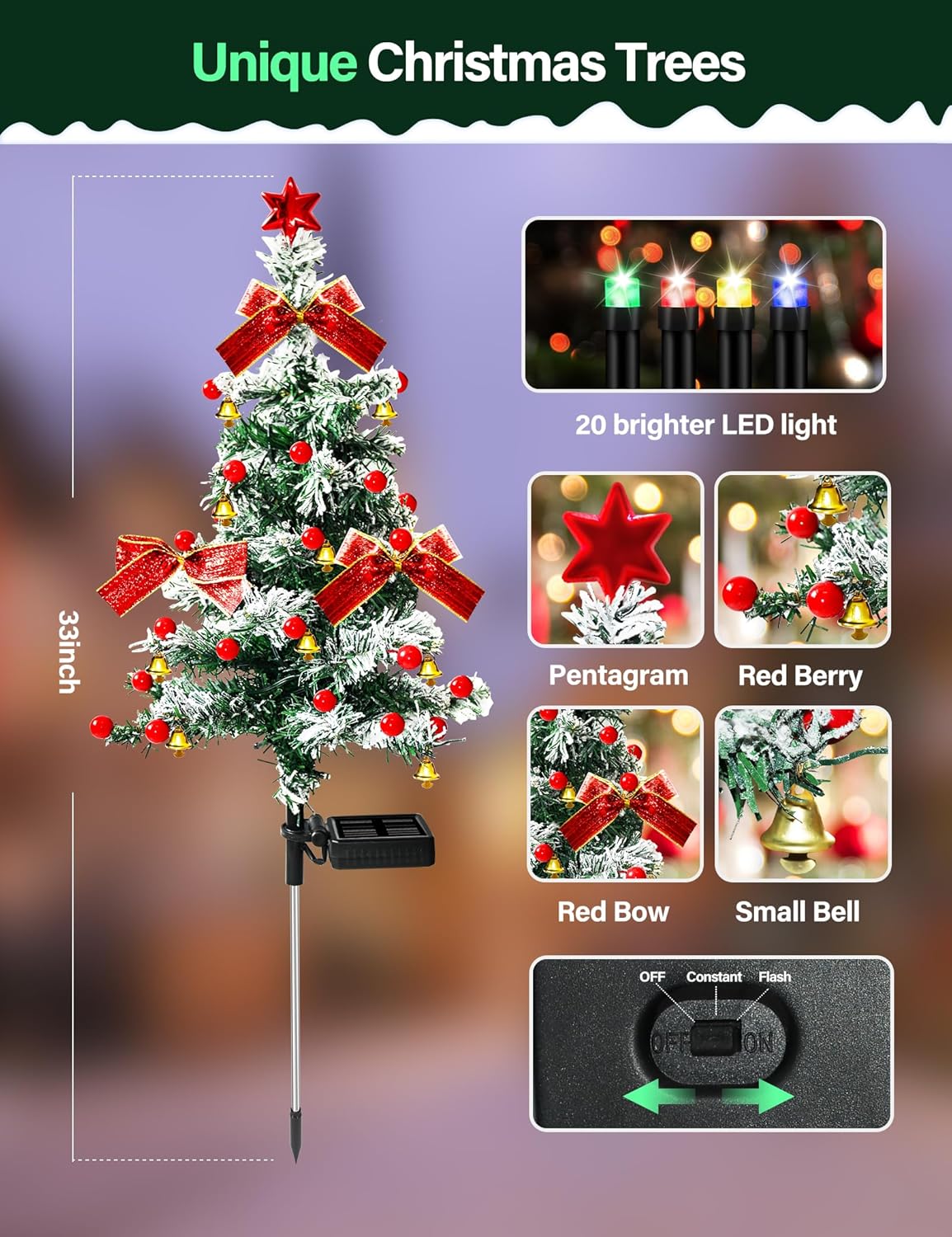 🎄Solar Christmas Tree Lights – Waterproof Outdoor LED Holiday Pathway Decor