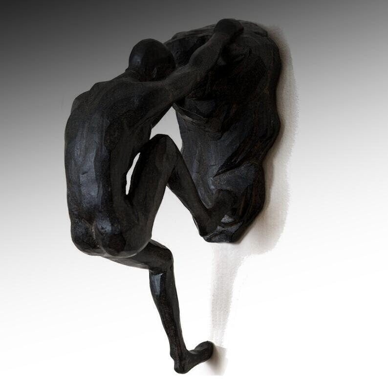 Large Copper Black Resin Climbing Man Wall Sculpture