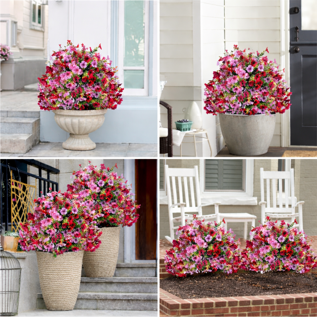 2Packs Outdoor Artificial Flower Ball Garden Stakes – Waterproof,Windproof,UV Resistant Outdoor Faux Floral Decor