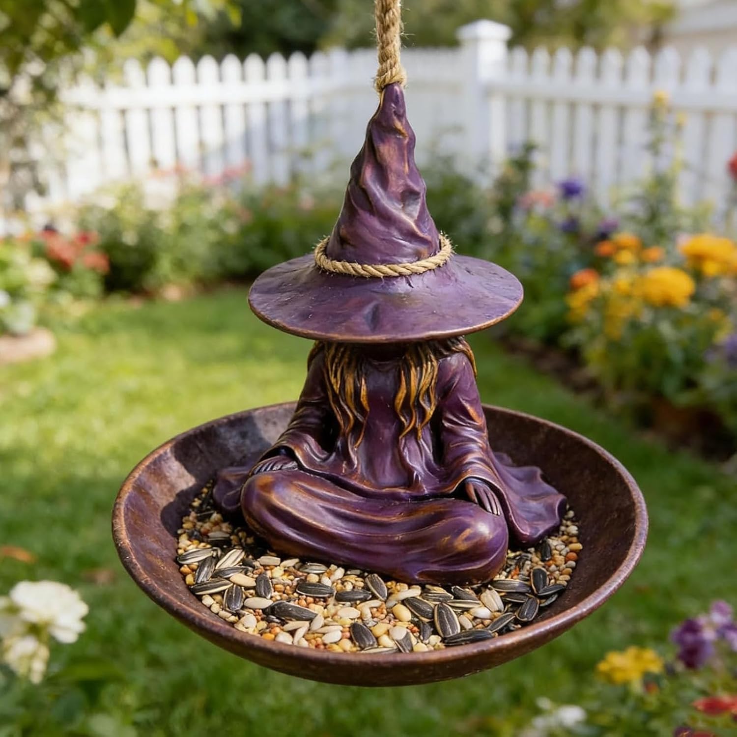 Meditating Witch Bird Feeder – Weather-Resistant Hanging Garden Decor for Bird Lovers