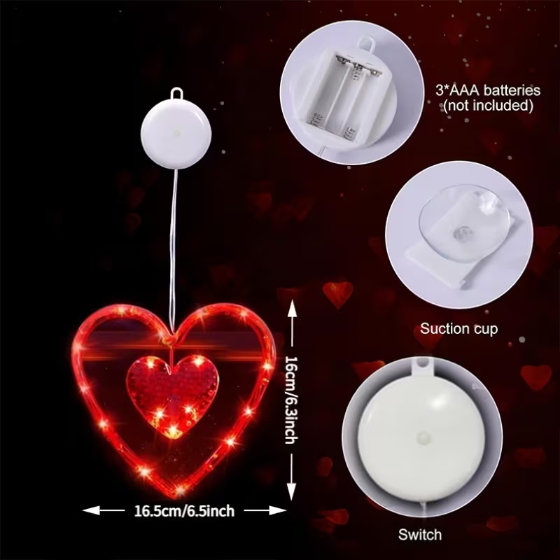 3Packs LED Heart Window Hanging Lights – Romantic Valentine Decoration