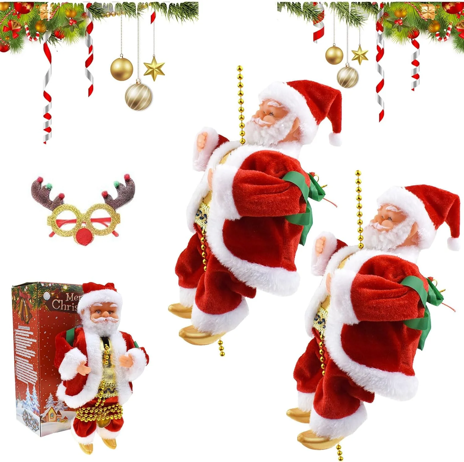 Climbing Santa Claus With Light Music