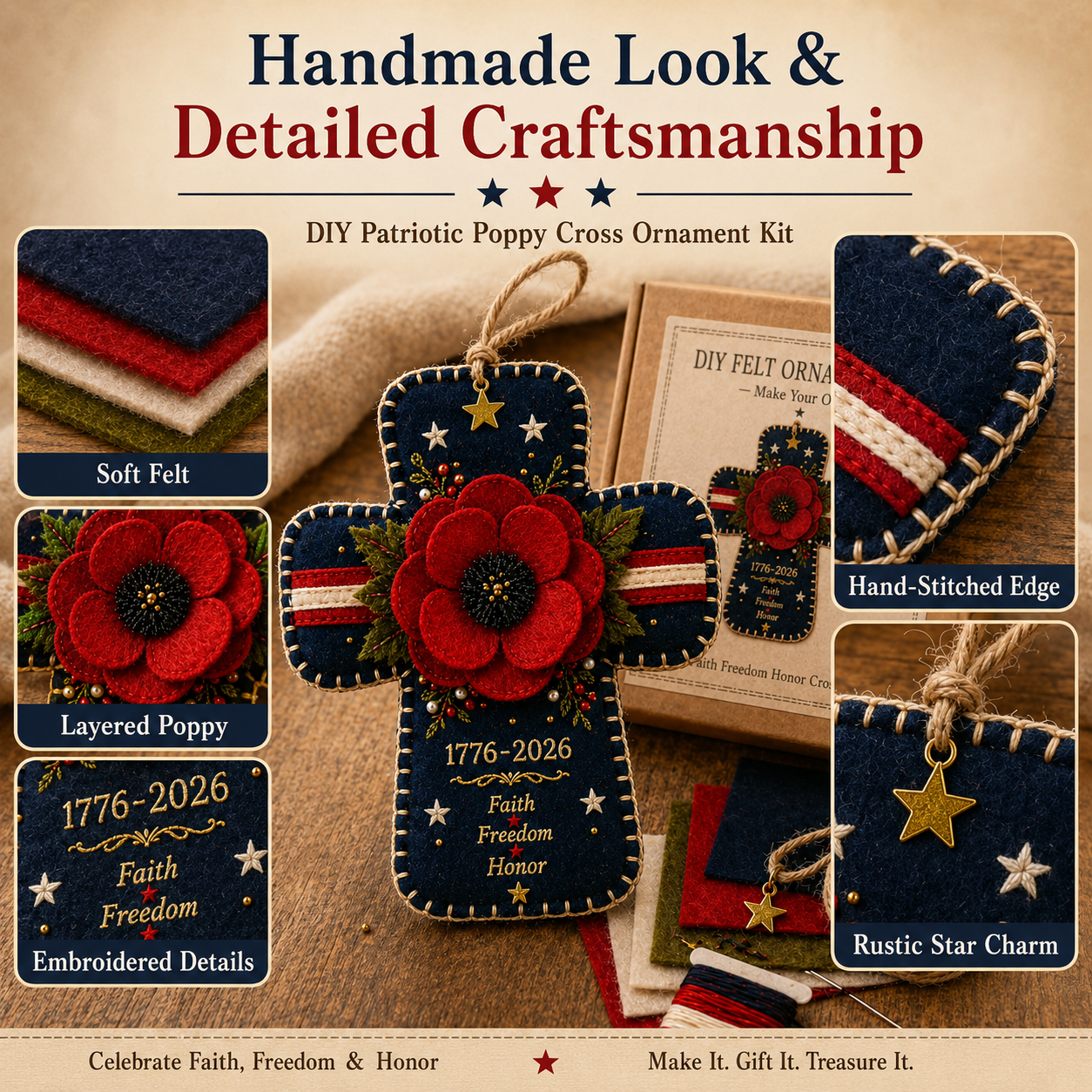 DIY Patriotic Poppy Cross Ornament Kit