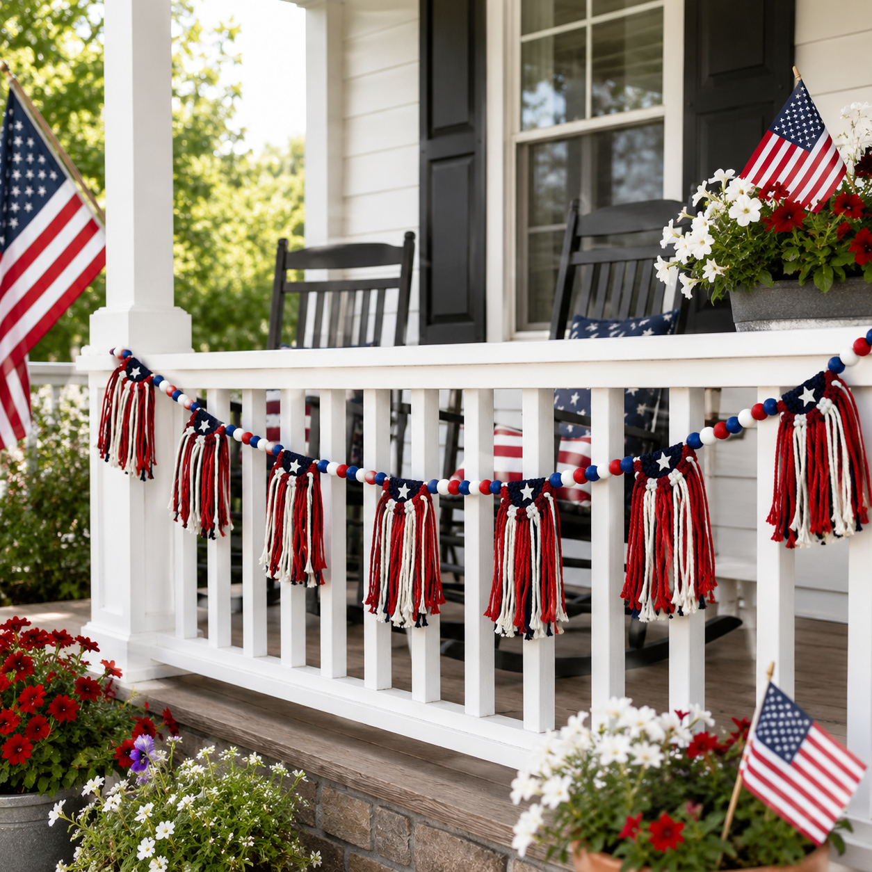Patriotic 4th of July Garland with Wooden Bead Star Decorations