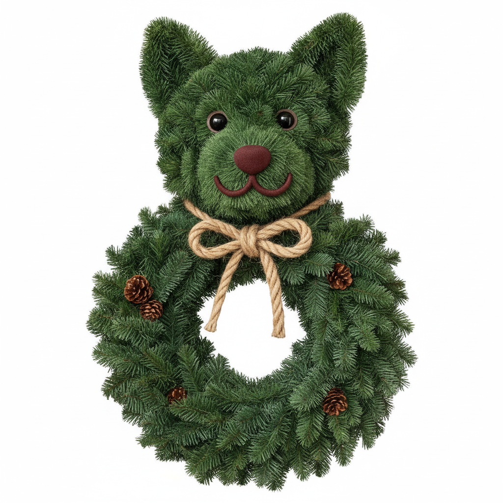 Perfect Puppy Christmas Evergreen Wreath