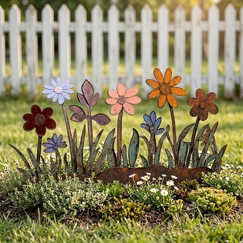 Colorful Metal Flower Garden Stake