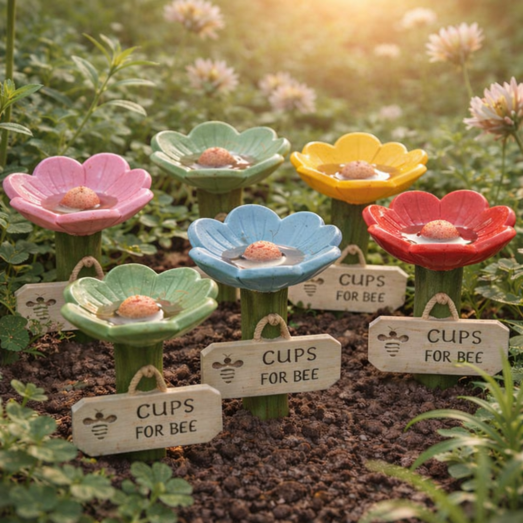 Flower-Shaped Ceramic Bee Watering Station (Random Color)