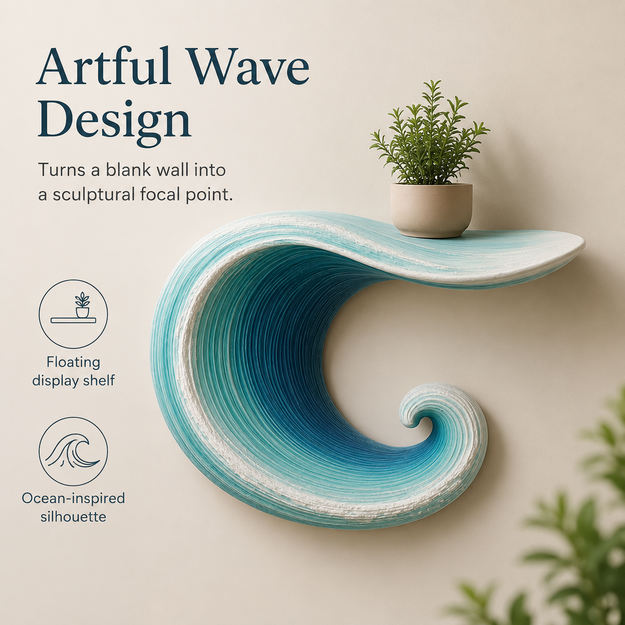 Sculptural Ocean Wave Floating Shelf