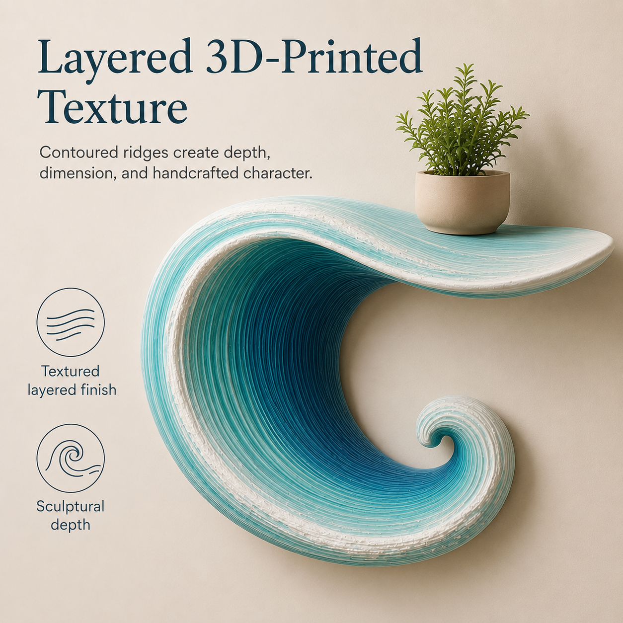 Sculptural Ocean Wave Floating Shelf