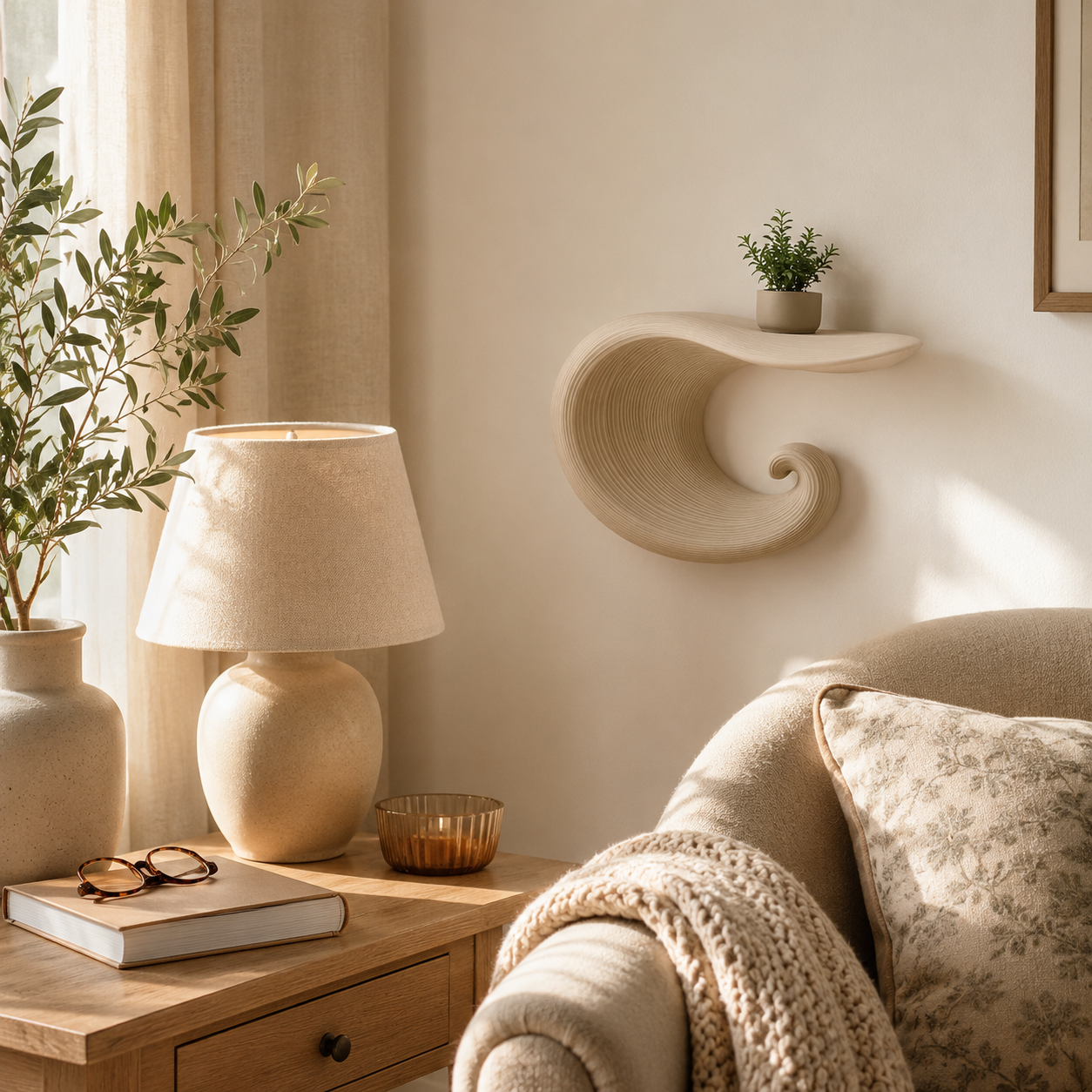 Sculptural Ocean Wave Floating Shelf