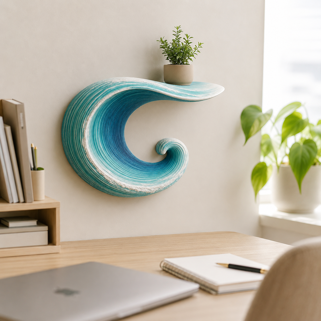 Sculptural Ocean Wave Floating Shelf
