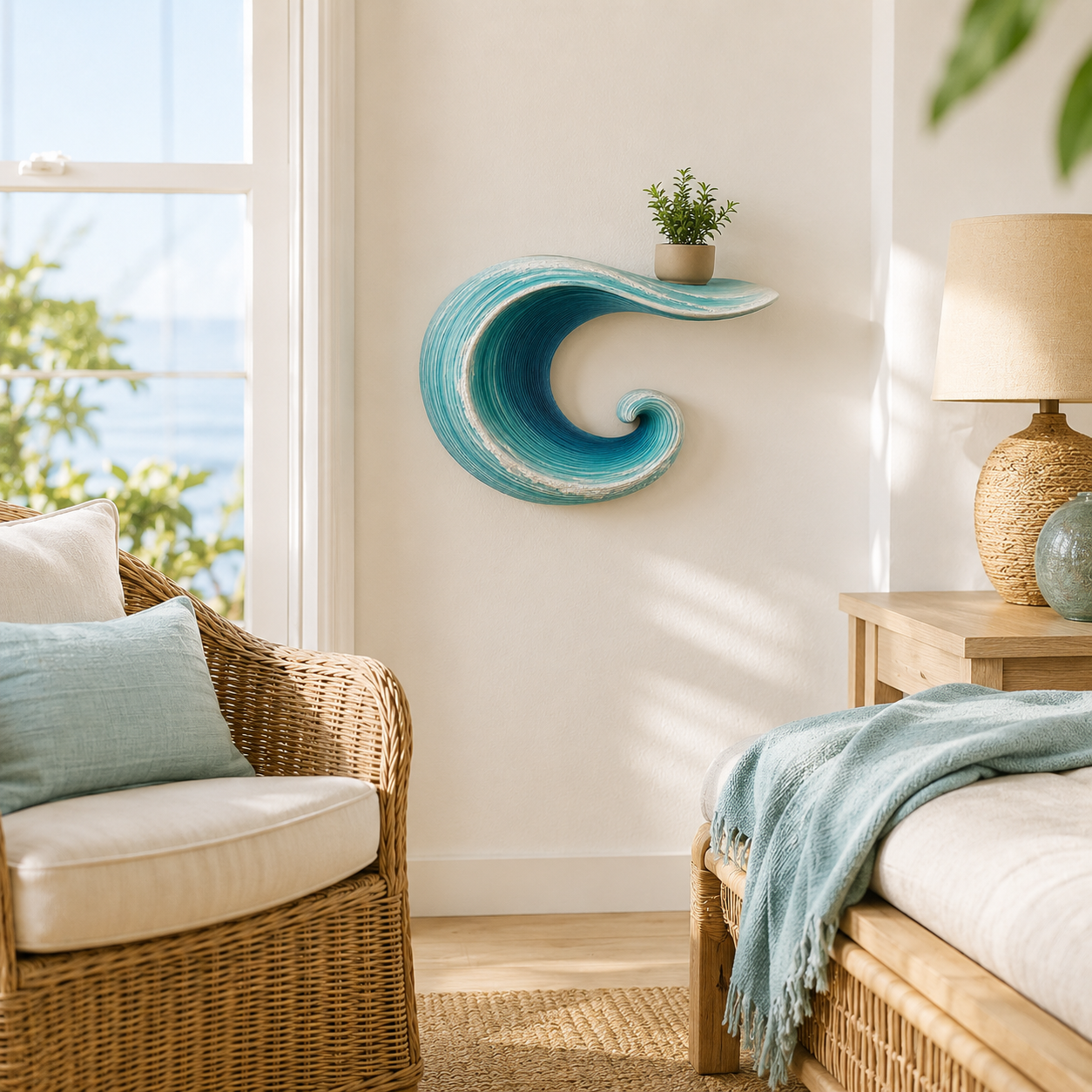 Sculptural Ocean Wave Floating Shelf