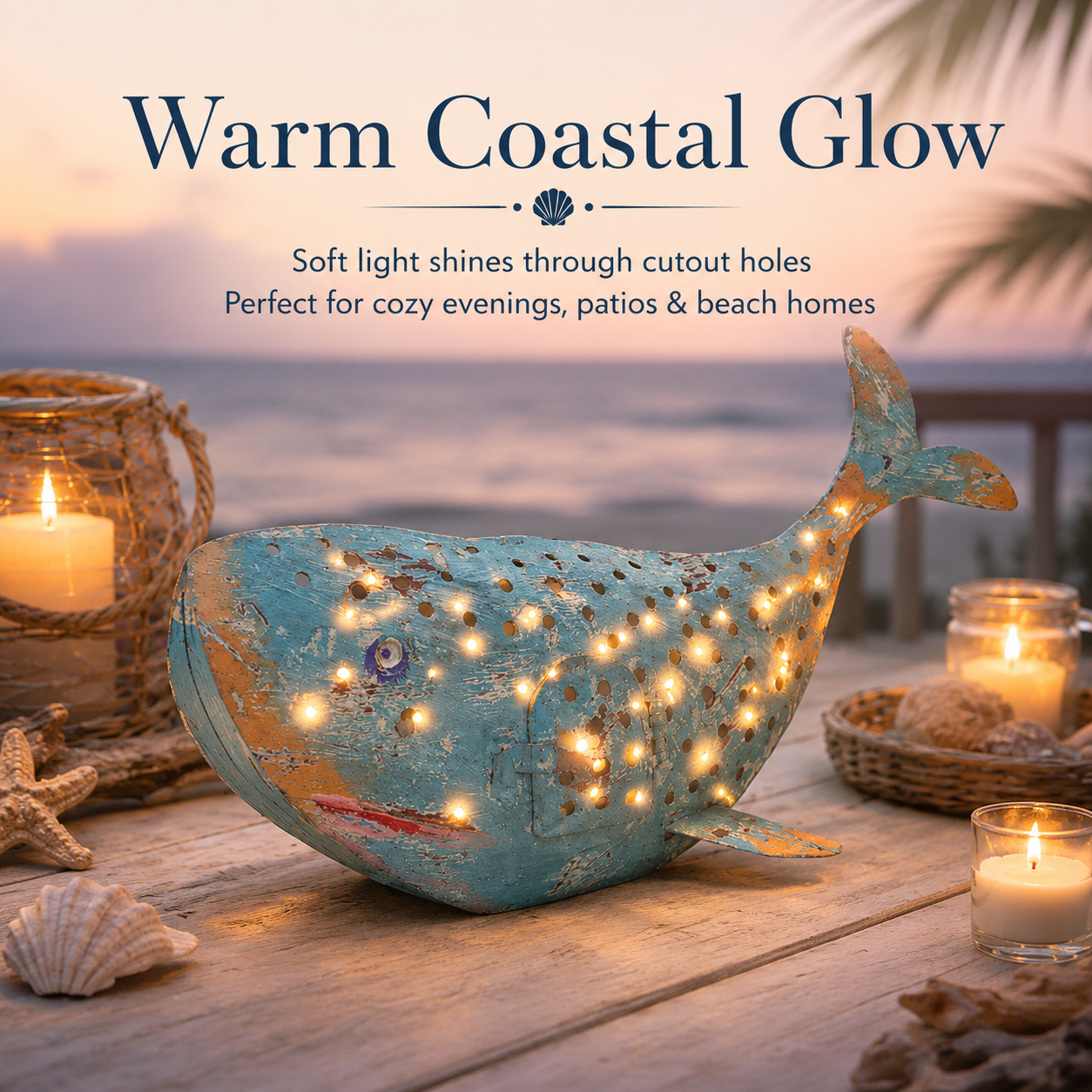 Coastal Metal Whale Lantern Decor