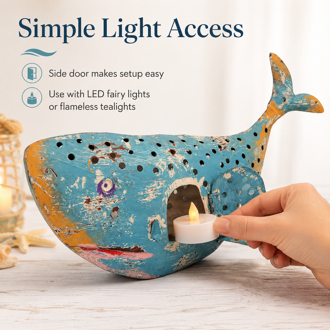 Coastal Metal Whale Lantern Decor