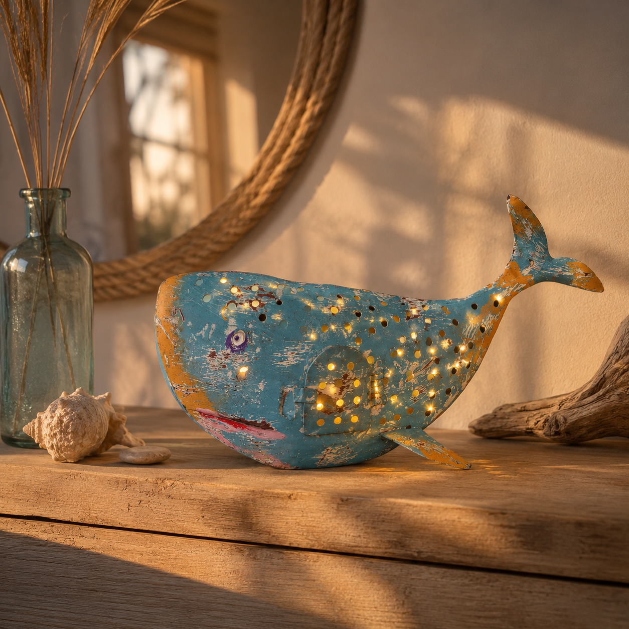 Coastal Metal Whale Lantern Decor
