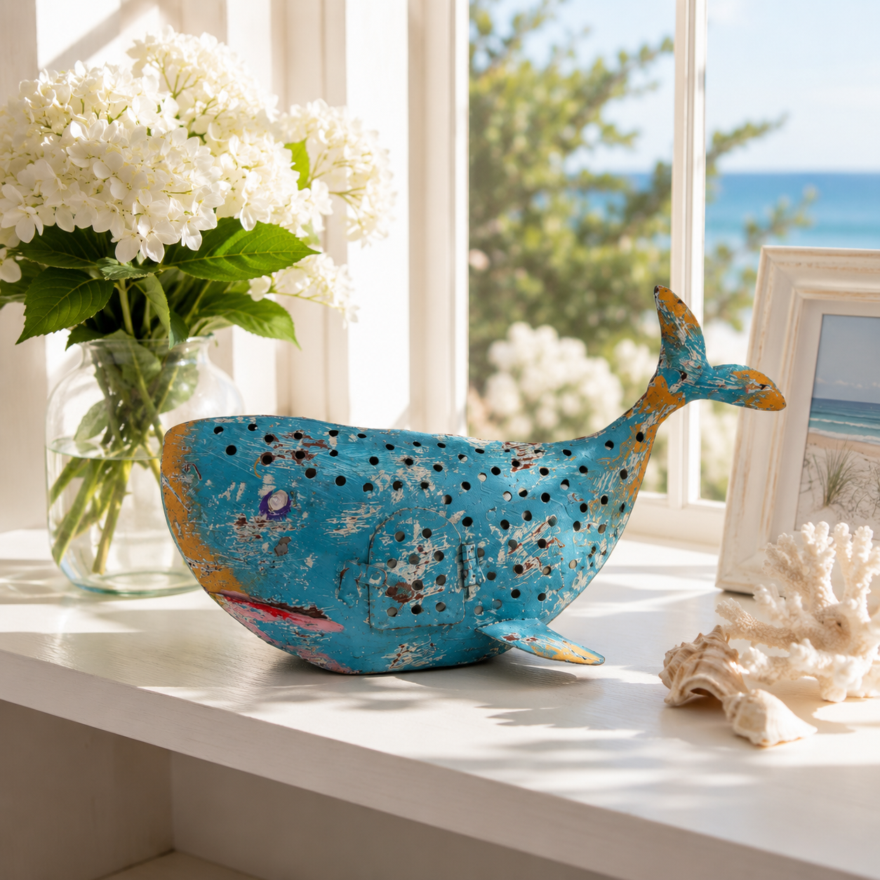 Coastal Metal Whale Lantern Decor