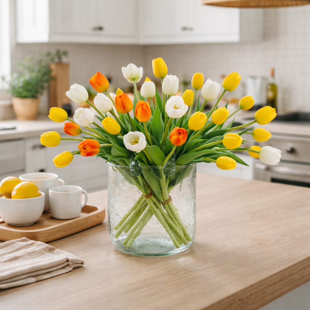 Artificial Tulips Flowers, Real Touch Latex Bouquet