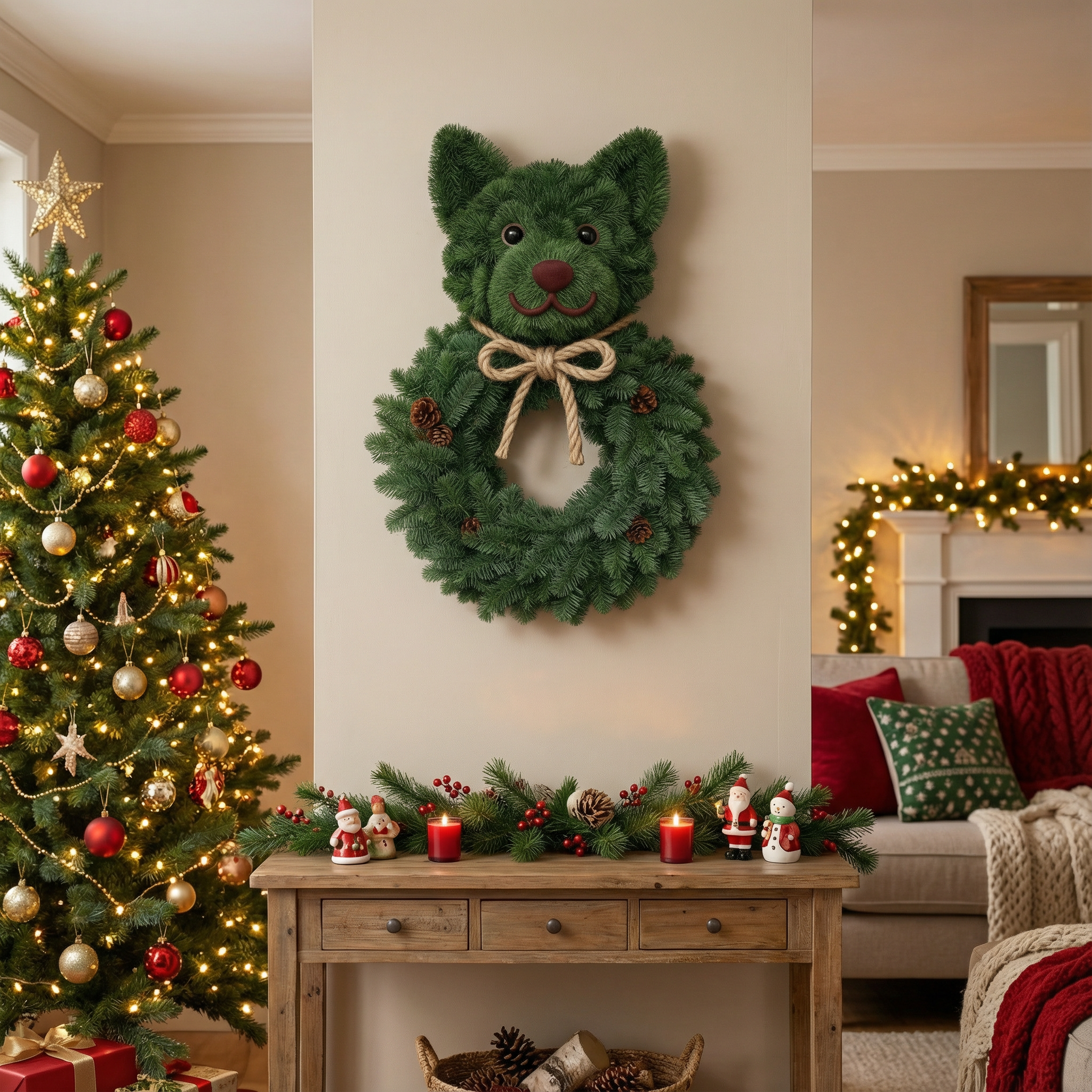 Perfect Puppy Christmas Evergreen Wreath